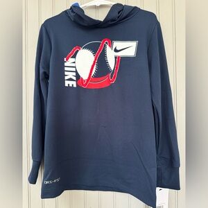 Nike Kids Long Sleeve hooded Tee - Navy Blue with Red White baseball